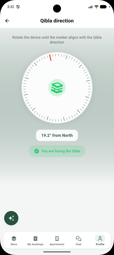 Qibla direction feature in the HajazCo app